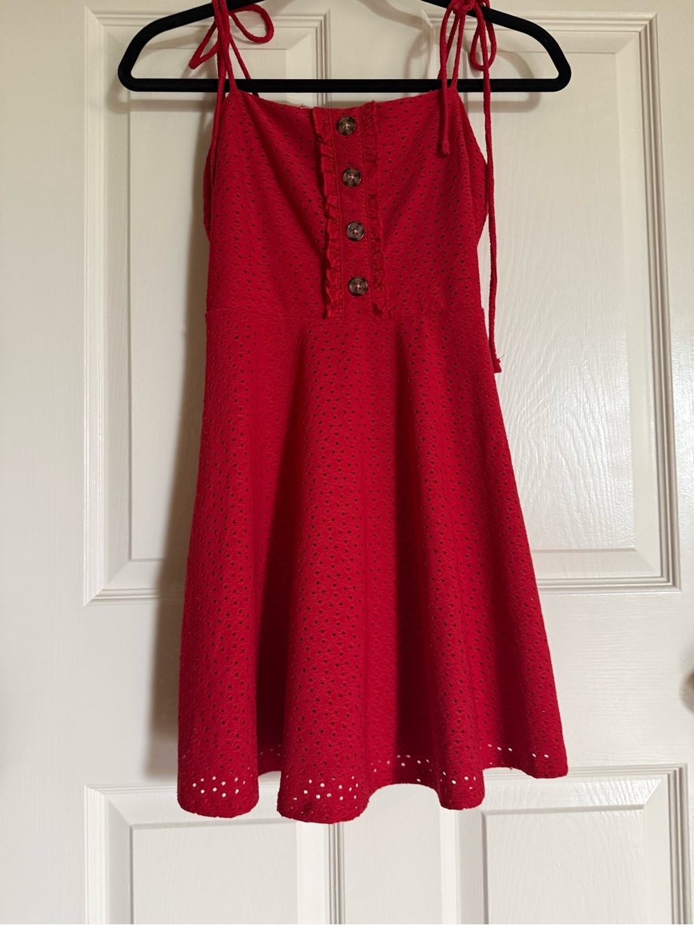 Girls Playful Speechless Red Eyelet Tie-Shoulder Dress